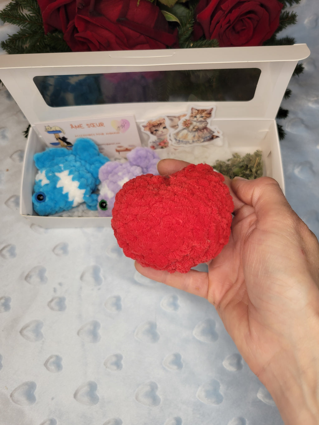 Coffret mignon pour chat avec jouets crochet et cœur offert